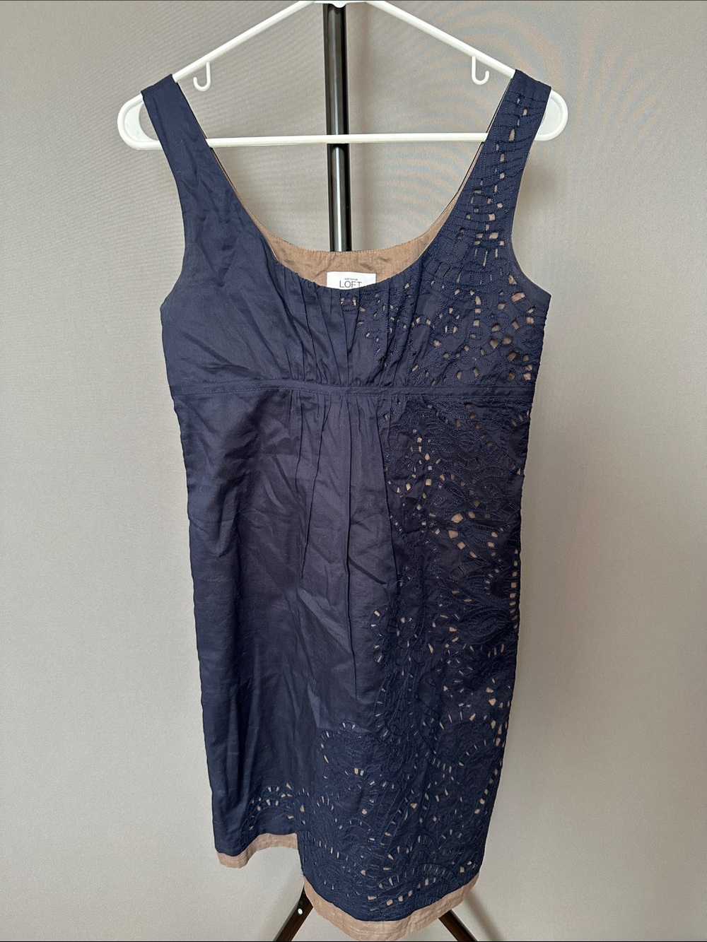 LOFT Navy Eyelet Sleeveless Dress